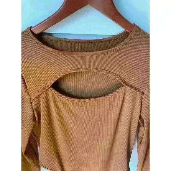 Shein Brown Ribbed Cut Out High Rise Bodysuit, L - Picture 3 of 6